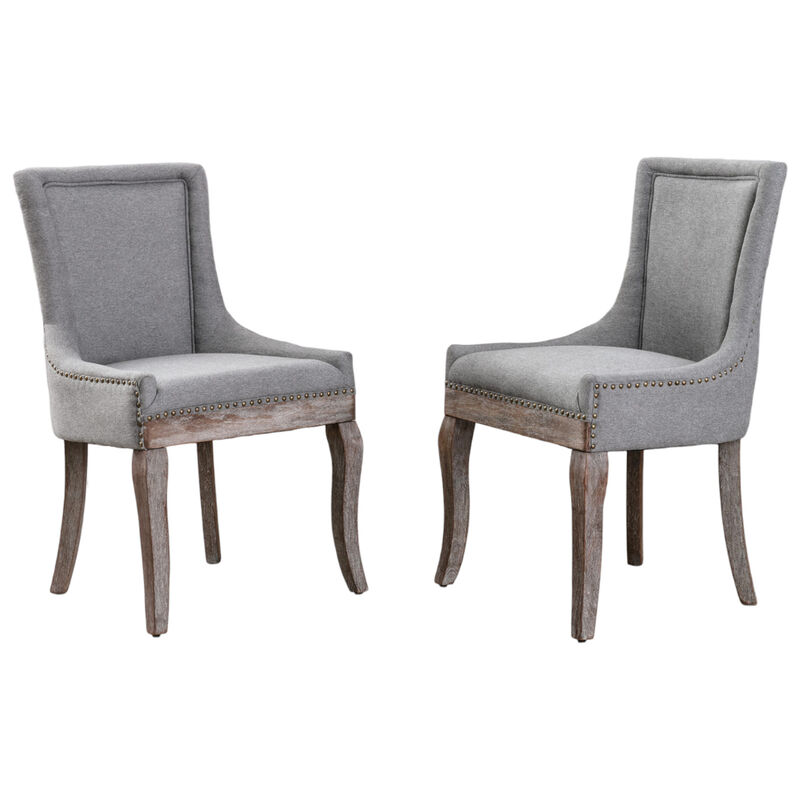 Set of 2 Upholstered Side Dining Chairs, Thick Fabric, Solid Wood Legs, Nailhead Trim