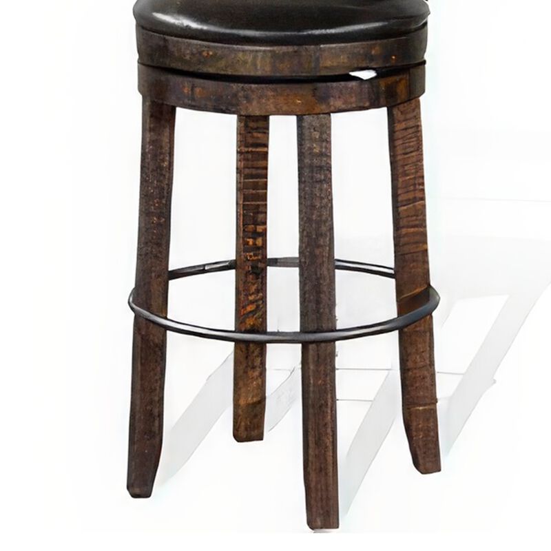 Flint Swivel Barstool Chair Set of 2, Black Faux Leather, Dark Brown