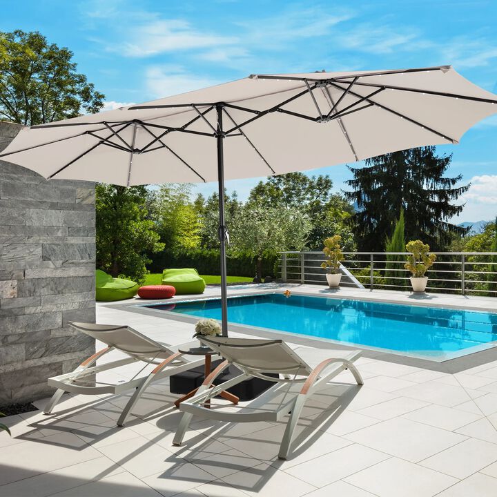 Mondawe 15 Feet Double-Sided Patio Umbrella with 48 LED Lights