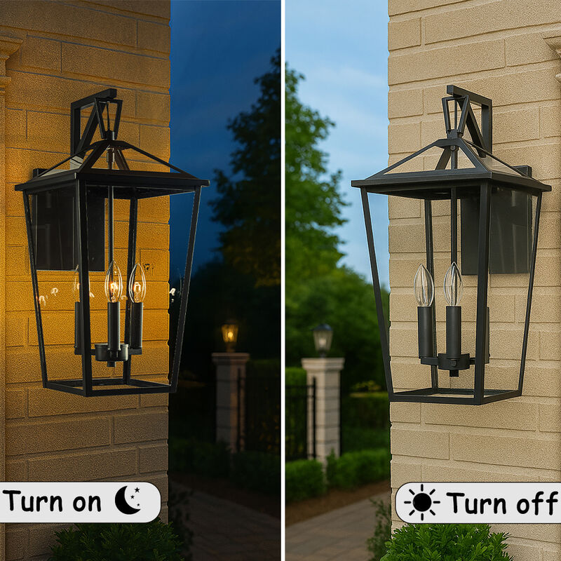 H22" 3-Light Classic Large Outdoor Wall Lantern Matte Black Exterior Wall Sconce with Clear Tempered Glass Open Bottom Wall Mount Light Fixture for Porch Garage Entryway image number 5