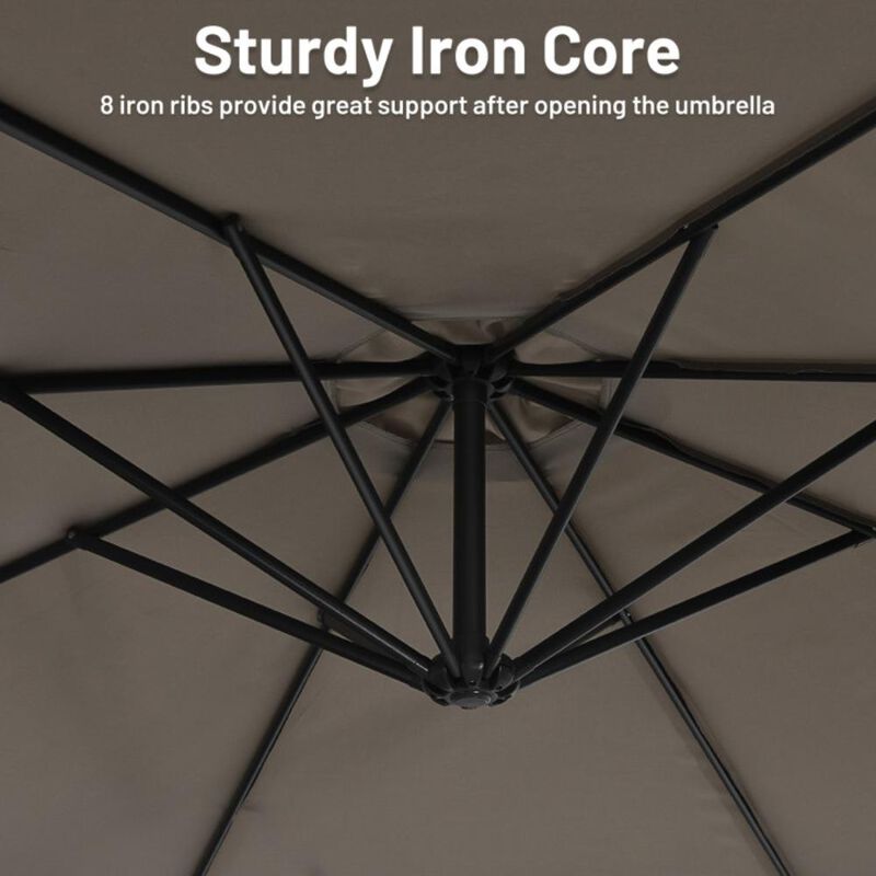 Hivvago 10 Feet Offset Umbrella with 8 Ribs Cantilever and Cross Base