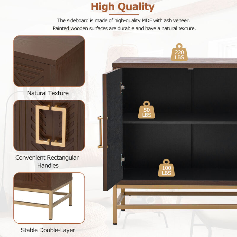 Whisen Retro Style Sideboard with Rectangular Metal Handles and Adjustable Shelves - Black