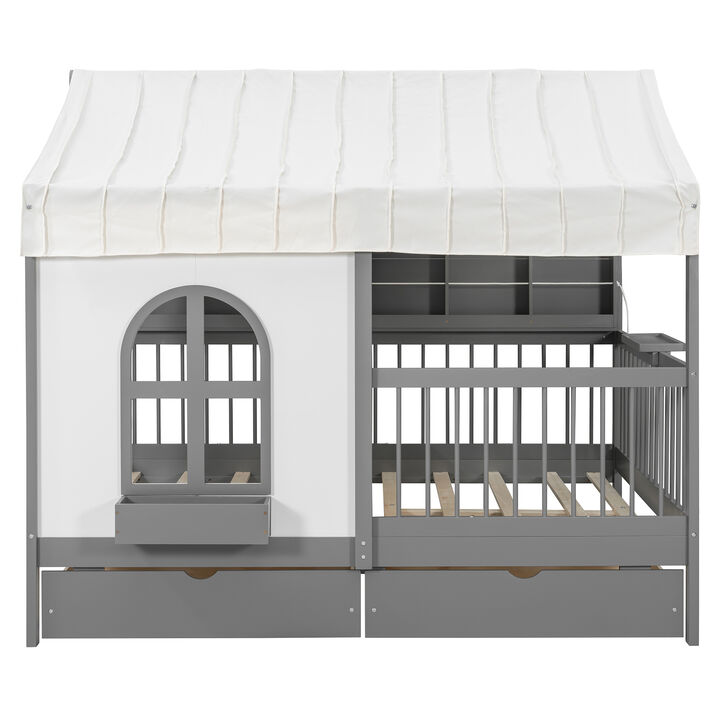 Merax Full Size House Bed with 2 Large Drawers