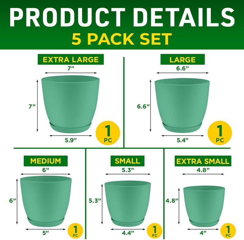 Planter Pots with Drainage Holes - Lightweight, Durable, and Space-Saving Pots for Indoor and Outdoor - Versatile Functionality, Simple Modern Design, Plastic Planter Pots