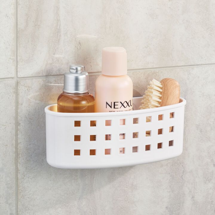 mDesign Plastic Suction Shower Caddy Storage Basket - Soap/Sponge Holder - White