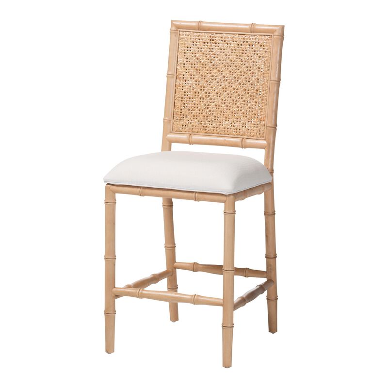 bali & pari Sandy Counter Stool - Crafted Wood and Natural Rattan Lounge Seating with Bamboo Motif and Upholstered Seat image number 0