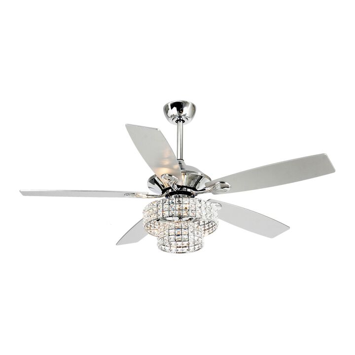 52 in. Chrome Crystal Chandelier Ceiling Fan with Light and Remote