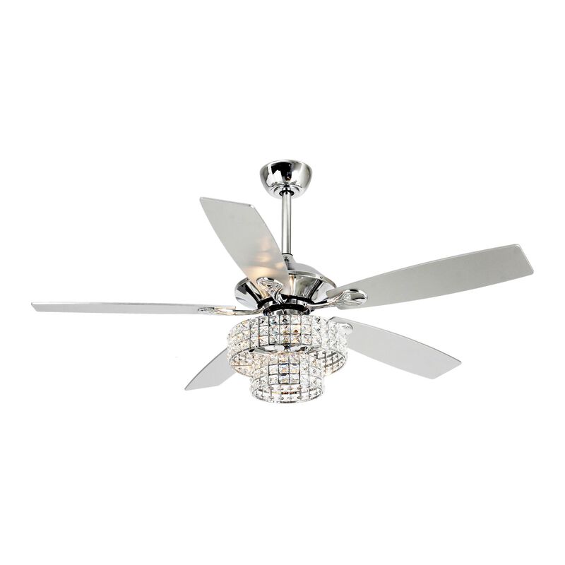52 in. Chrome Crystal Chandelier Ceiling Fan with Light and Remote