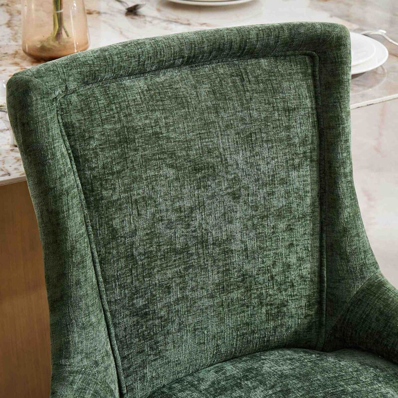 Clihome Chenille Dining Chairs, Modern Style with Curved Gold - Plated Legs & Rivet Trim, Upholstered Comfort,One - Piece Structure,Set of 2