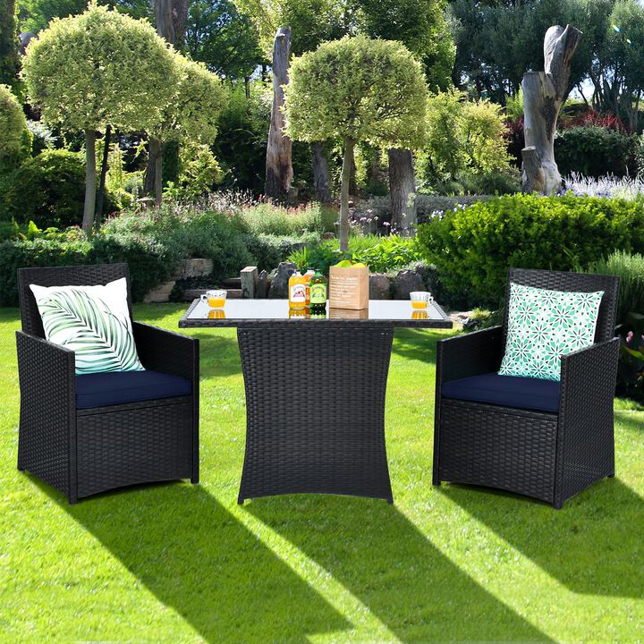 3 Pieces Patio Rattan Furniture Set with Cushion and Sofa Armrest