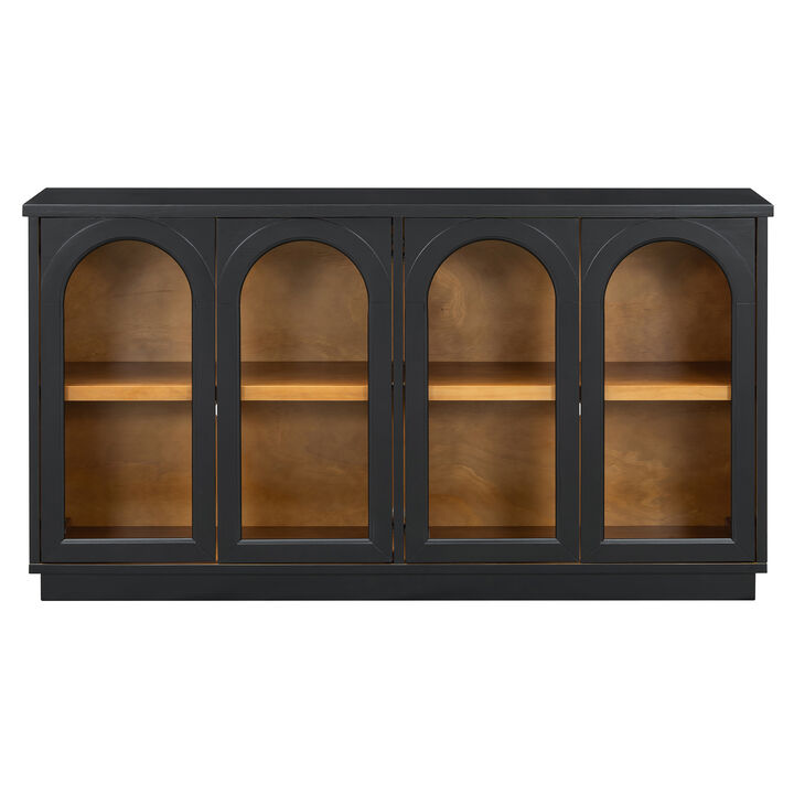 Merax 4-Door Storage Buffet Cabinet with Glass Doors