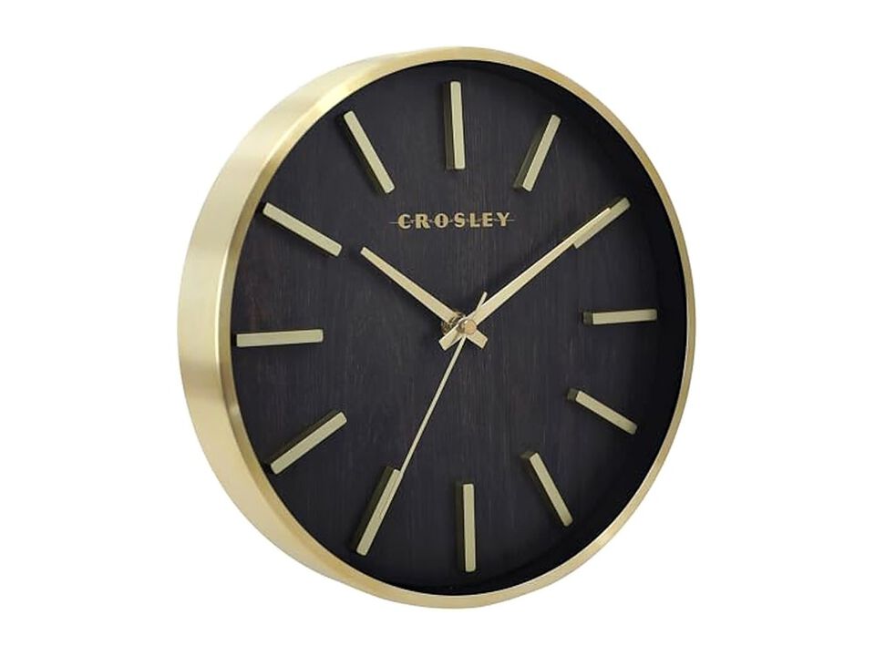Crosley Gold Wood Metal Sleek Hands Wall Clock Modern Battery Operated