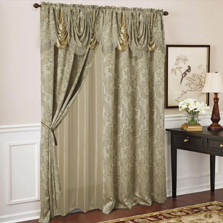 RT Designers Collection Rosalie Floral Damask Jacquard Curtain Panel with Valance