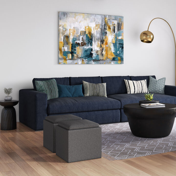 Rockwood 17 inch Wide Contemporary Square Cube Storage Ottoman with Tray in Slate Grey Linen Look Fabric, Assembled