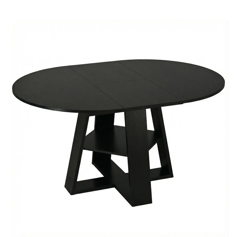 Extendable Round Dining Table for 4-8 People with Storage Shelf image number 0
