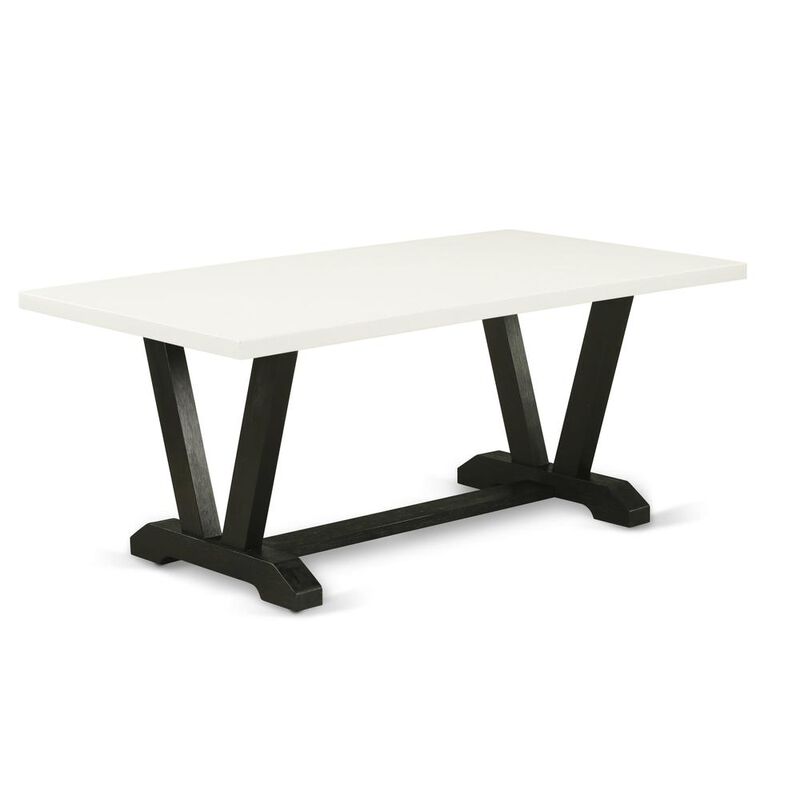 East West Furniture 5-Pc Kitchen and Dining Room Chairs Includes 4 Parson dining chairs with Upholstered Seat and High Back and a Rectangular Wood Dining Table - Black Finish