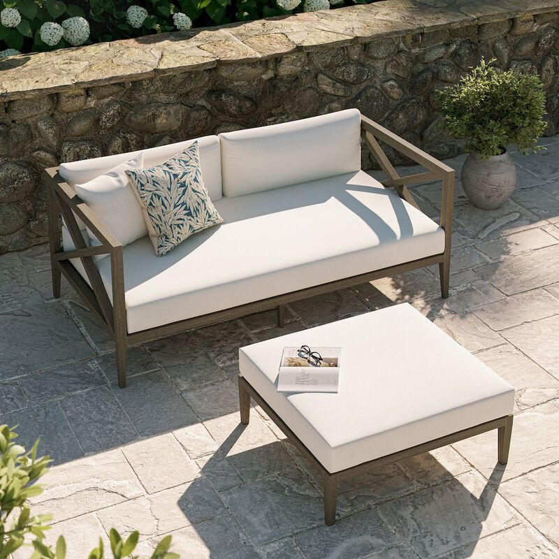 Modway Northlake Outdoor Patio Teak Wood Loveseat and Ottoman Set