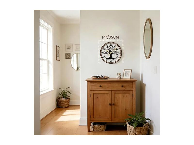 Tree Of Life Metal Wood Bird Farmhouse Wall Clock Silent Non Ticking image number 1