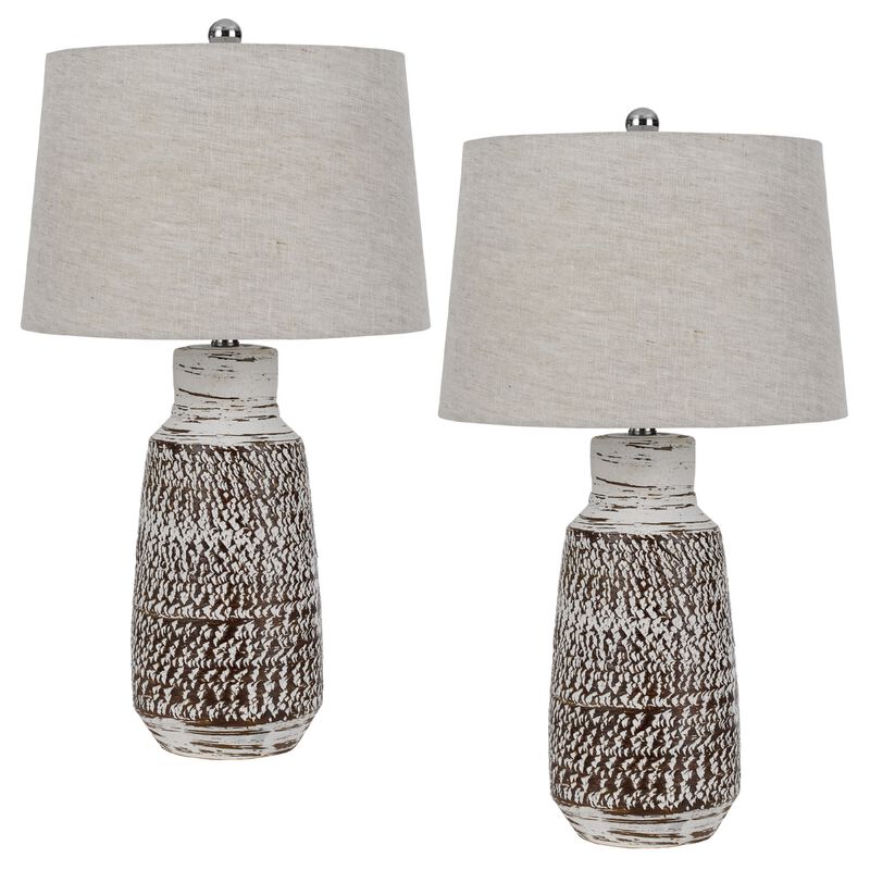 Bora Table Lamp Set of 2, Burlap Shade, Brown Ceramic, Distressed White image number 0