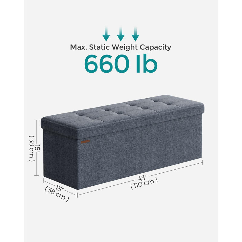 Long Folding Ottoman with Storage and Divider &ndash; 43" Upholstered Bench and Foot Stool for Home Organization