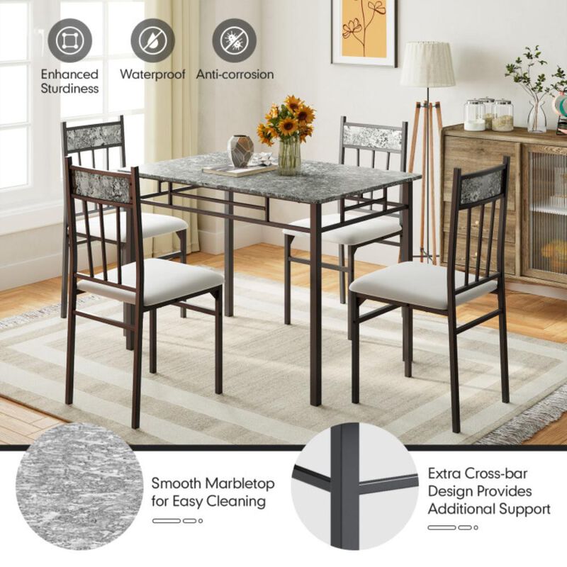 Hivvago 5 Pieces Faux Marble Dining Set Table with Solid Steel Frame