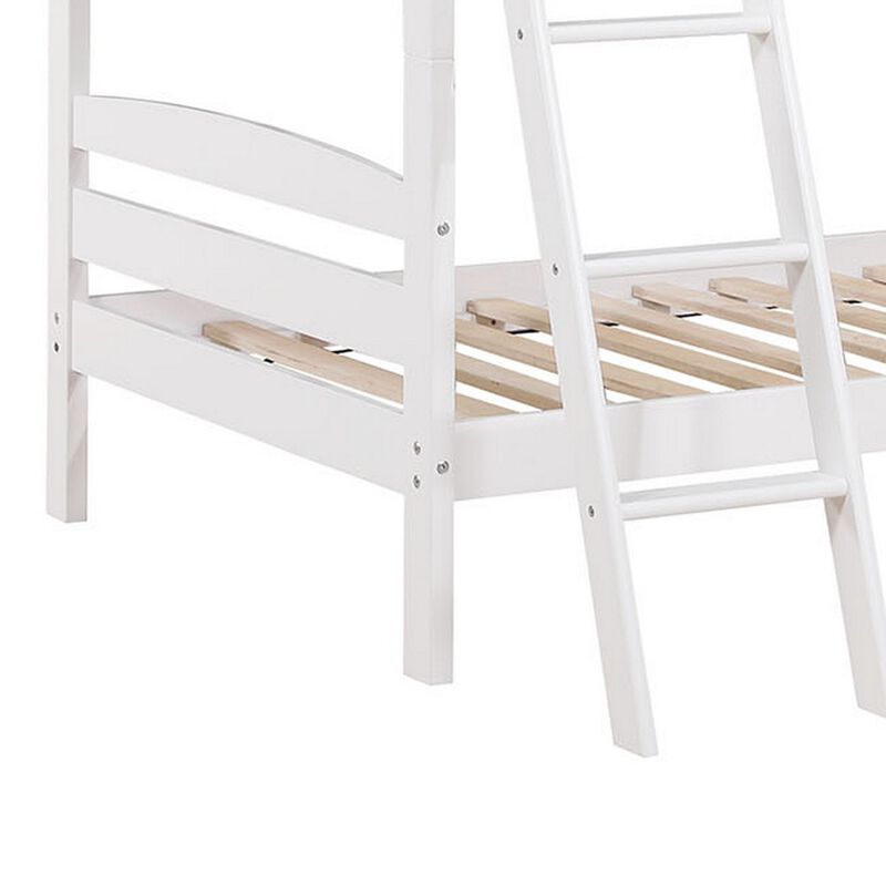 Hina Twin Bunk Bed, Angled Ladder, Sturdy Slat Design, White Solid Wood