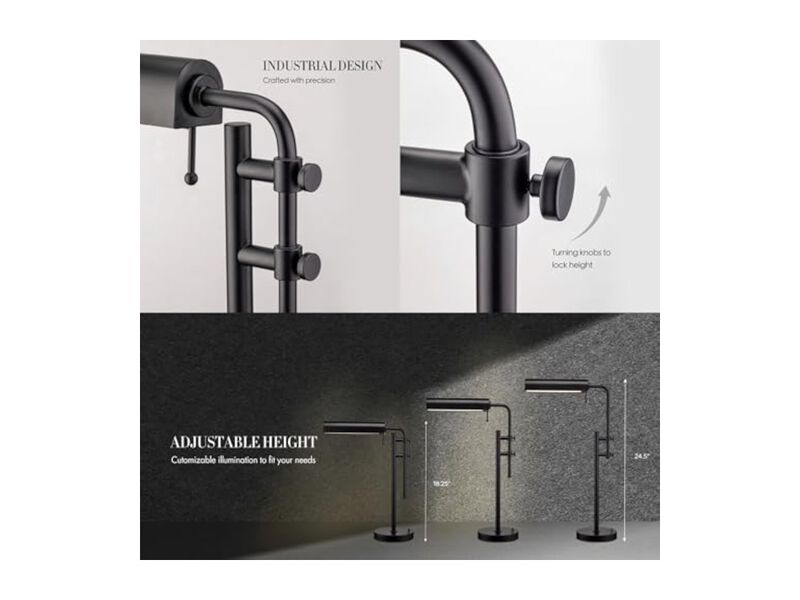 Industrial Desk Lamp LED Adjustable Reading Black Living Room Office image number 2