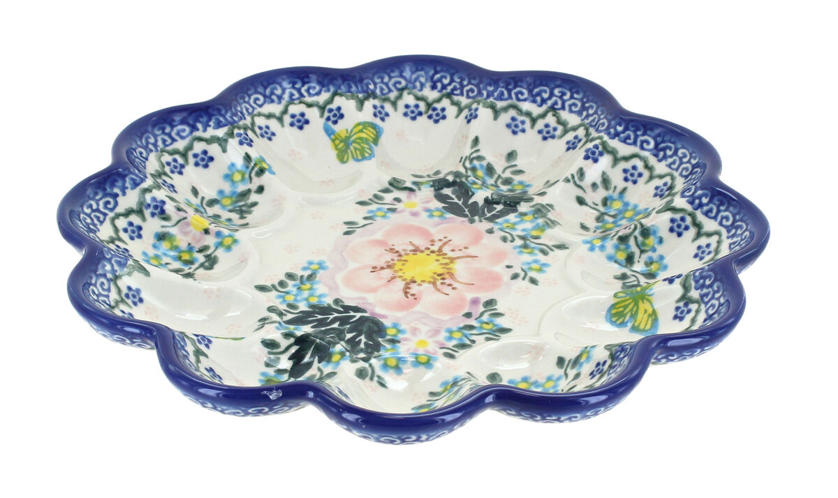 Blue Rose Polish Pottery Apple Blossom Egg Plate