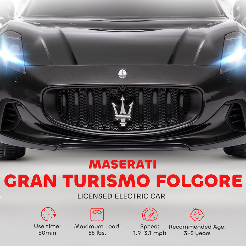 BreeBe Maserati Gran Turismo Licensed 12V Kids Electric Car w/ Remote Control, Soft Start, LED Lights, Music, Horn image number 3