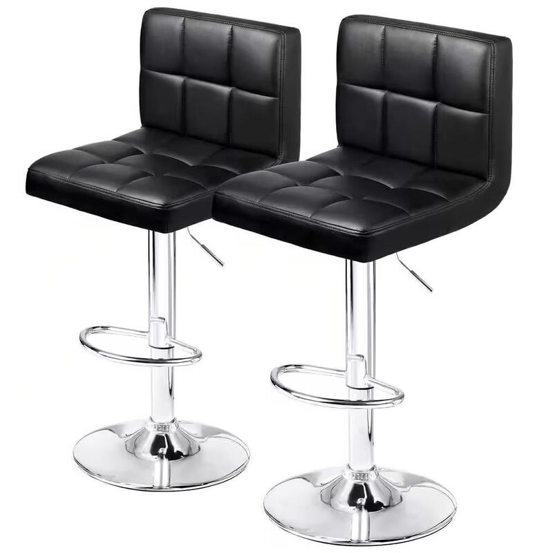 Hivvago Set of 2- Black Faux Leather Barstool with Low Back Swivel Seat