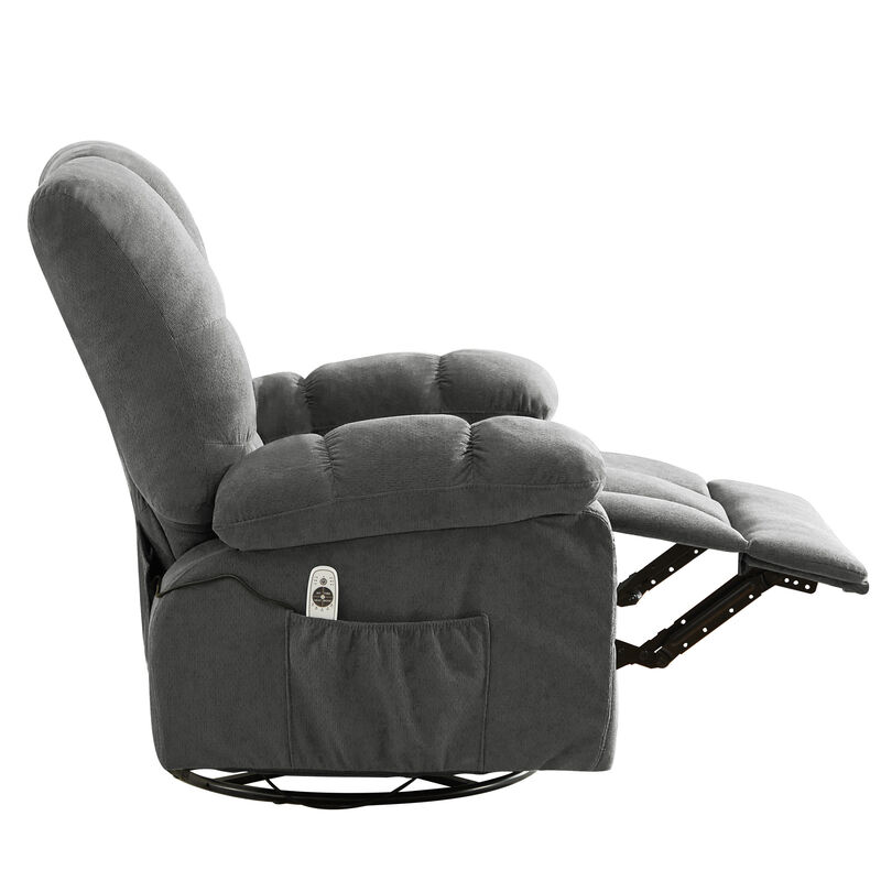Fabric Swivel Manual Recliner with Massage and USB Port