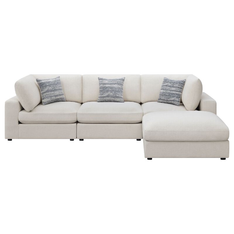 Serena 4pc Modular Sectional Sofa, Ottoman, 3 Pillows, Beige Jacquard image number 1