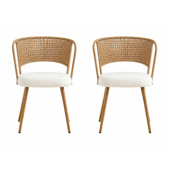 GOODSILO Set of Two Woven Rattan Wing Back Dining Chairs with Soft Foam Cushion and Metal Legs for Kitchen Dining Room Home Use