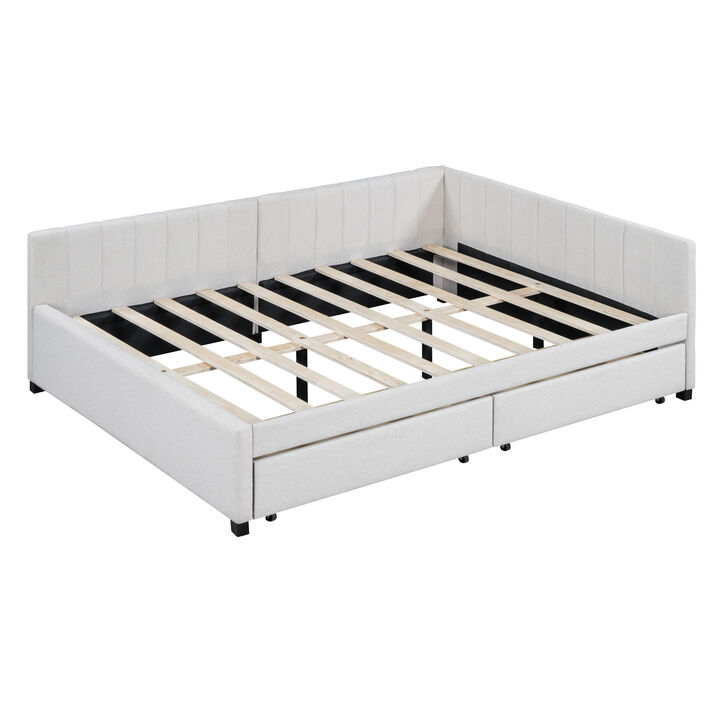 Whisen Classic Design Full Size Upholstered Daybed with 2 Storage Drawers