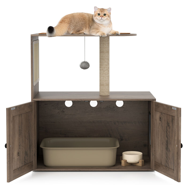 Grey Cat Tree with Litter Box Enclosure and Sisal Scratching Post image number 6