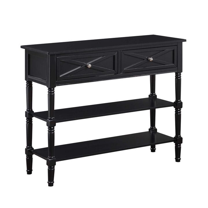 Convenience Concepts Country Oxford 2 Drawer Console Table with Shelves, Black