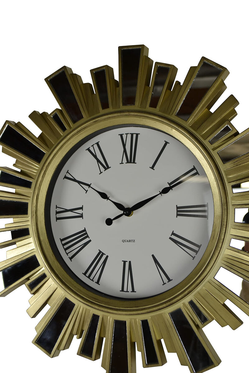 HomeRoots 19" Gold And Clear Mirrored Glass And Heavy Duty Plastic Silent Analog Sunburst Wall Clock image number 3