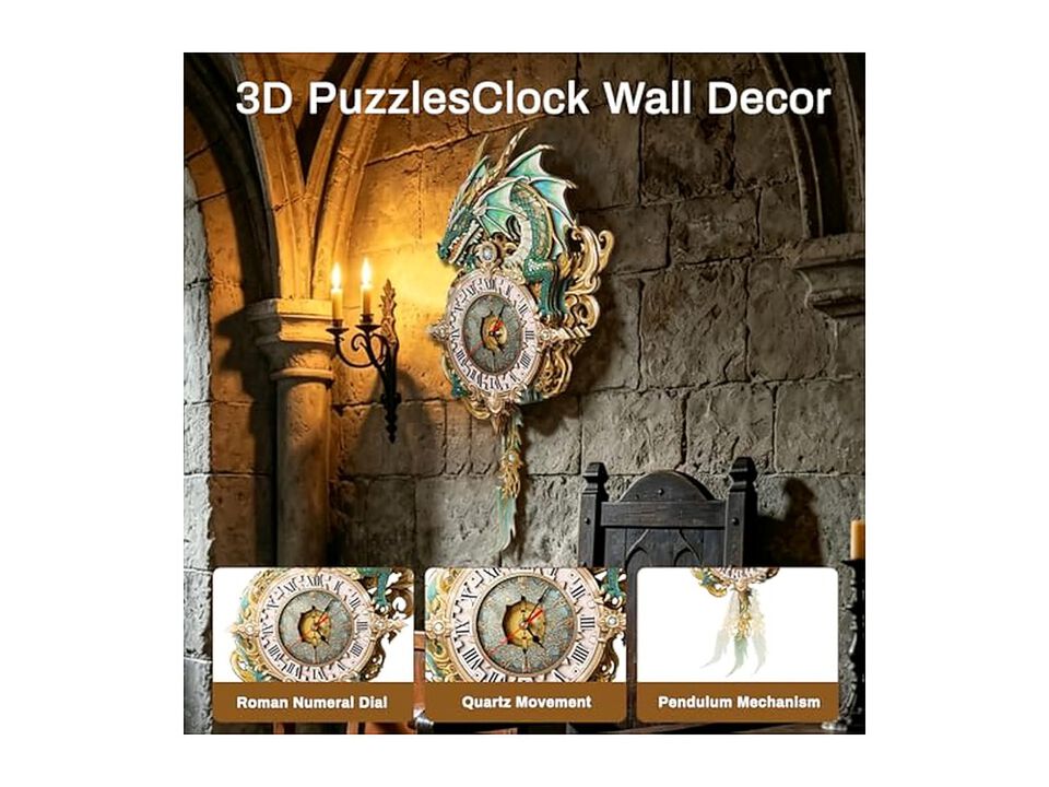 Puzzles Dragon Crafts Wooden Pendulum Wall Clock Wood Home Decor