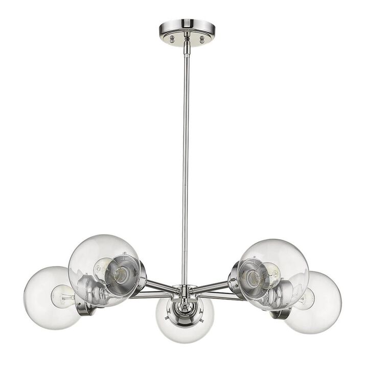 Hivvago Silver Five Light Metal Dimmable Chandelier With Clear Shades