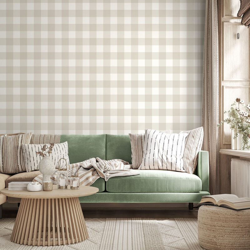 Patrice Light Brown Gingham Wallpaper image number 3