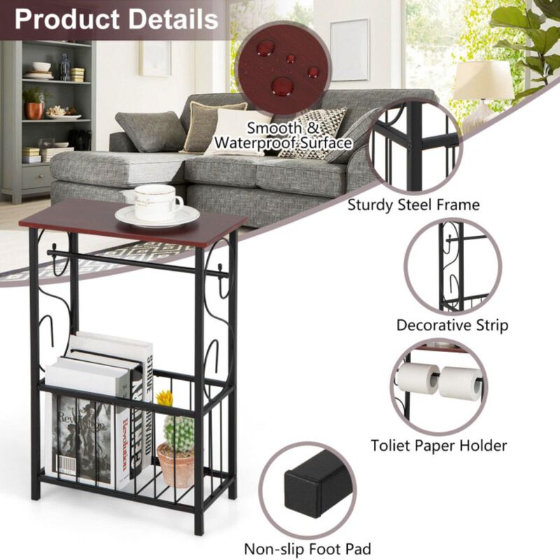 Hivvago Narrow Side Table with Removable Paper Holder for Living Room