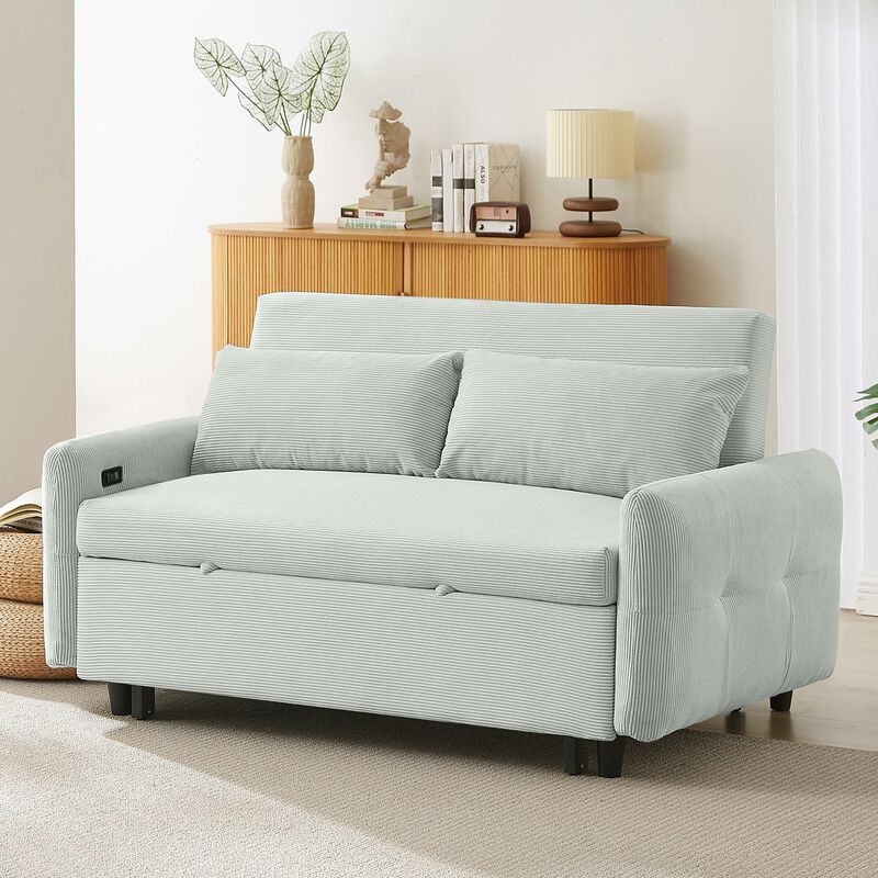 Clihome Multi-Angle Reclining Soft Corduroy Sofa Bed,3-Position Adjustable Backrest with USB Ports image number 2