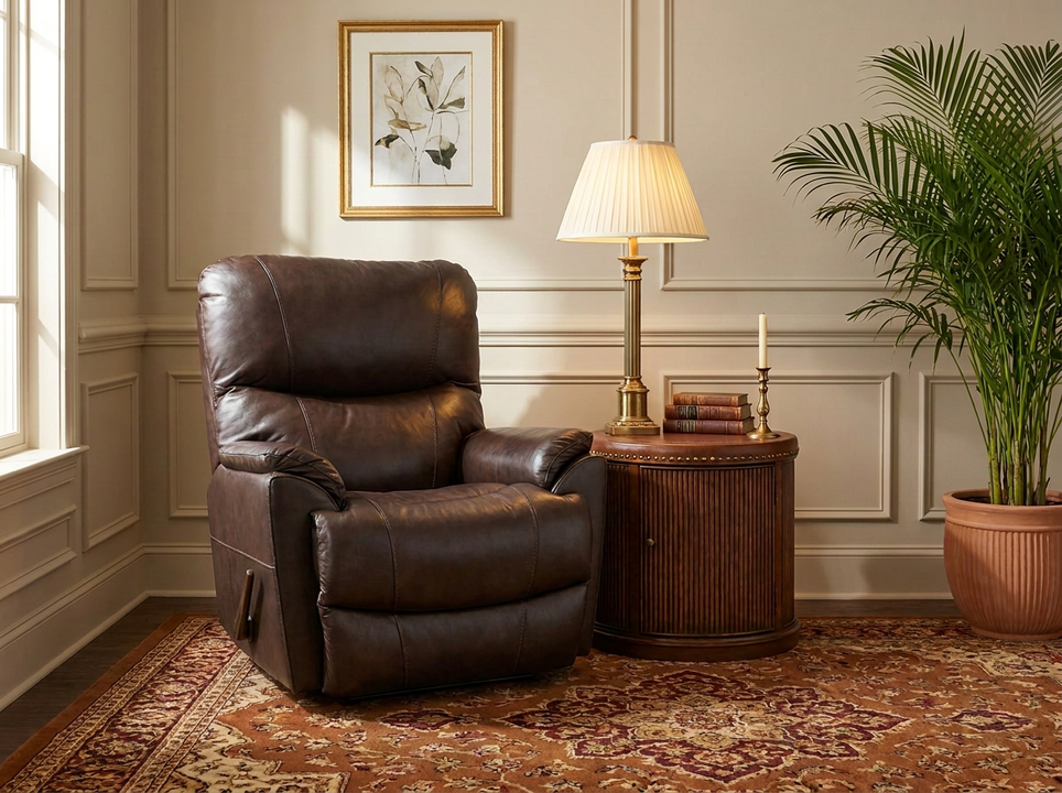 Trouper Walnut Leather Rocking Recliner