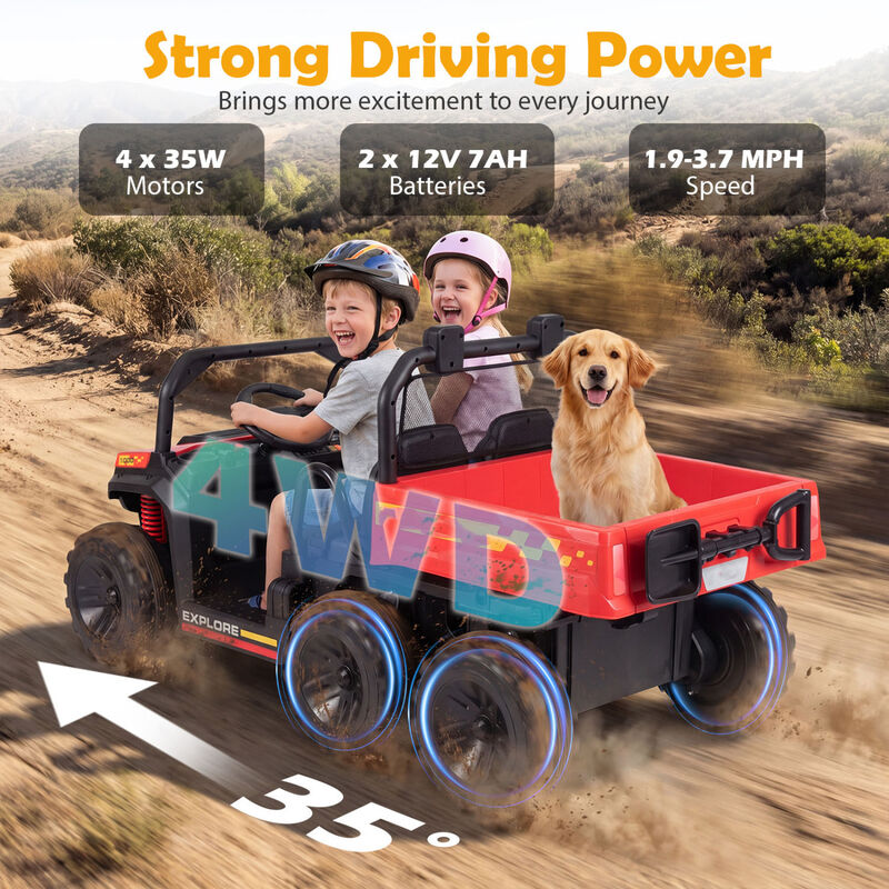 2 Seater 24V Ride On Dump Truck 4WD with Electric Dump Bed and Lights for Kids image number 4