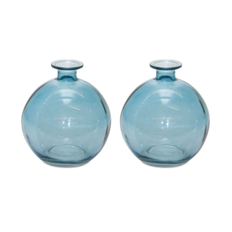 Hivvago Set of Two Blue Glass Round Table Vase
