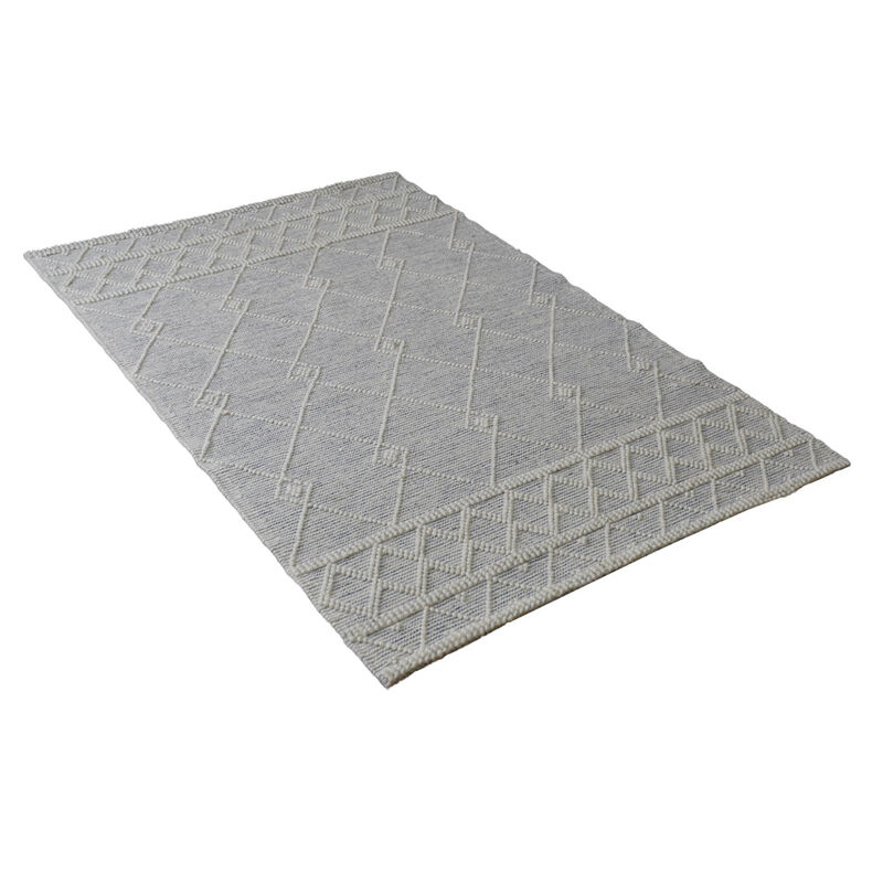 RUGSOTIC CARPETS HAND WOVEN FLAT WEAVE KILIM WOOL & COTTON ECO-FRIENDLY AREA RUGS  - 5'x7'6'', Rectangle Shape, White Blue Color, Contemporary Modern Design, Low Pile  Handmade Area Rugs (DWC001)