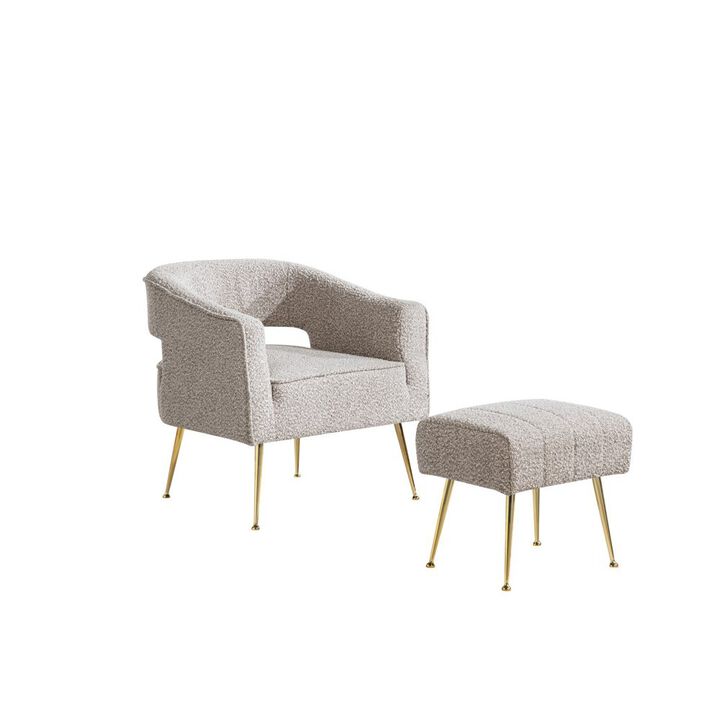 Best Quality Furniture 2 Pc Gray Accent Chair And Ottoman With Gold Legs