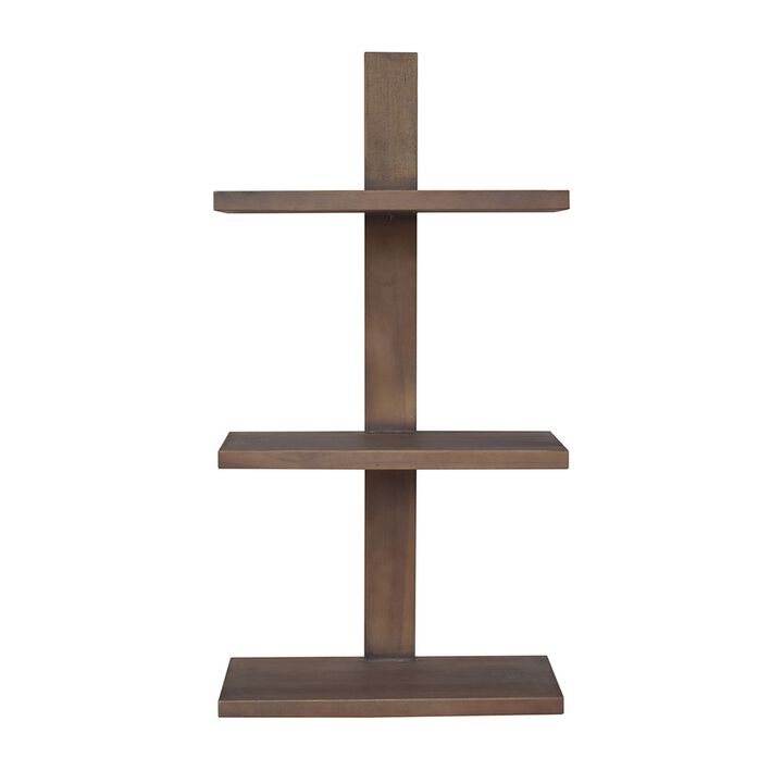 Firy 37 Inch Set of 2 Hanging Shelves, 3 Tiers, Natural Waru Wood Finish - Benzara