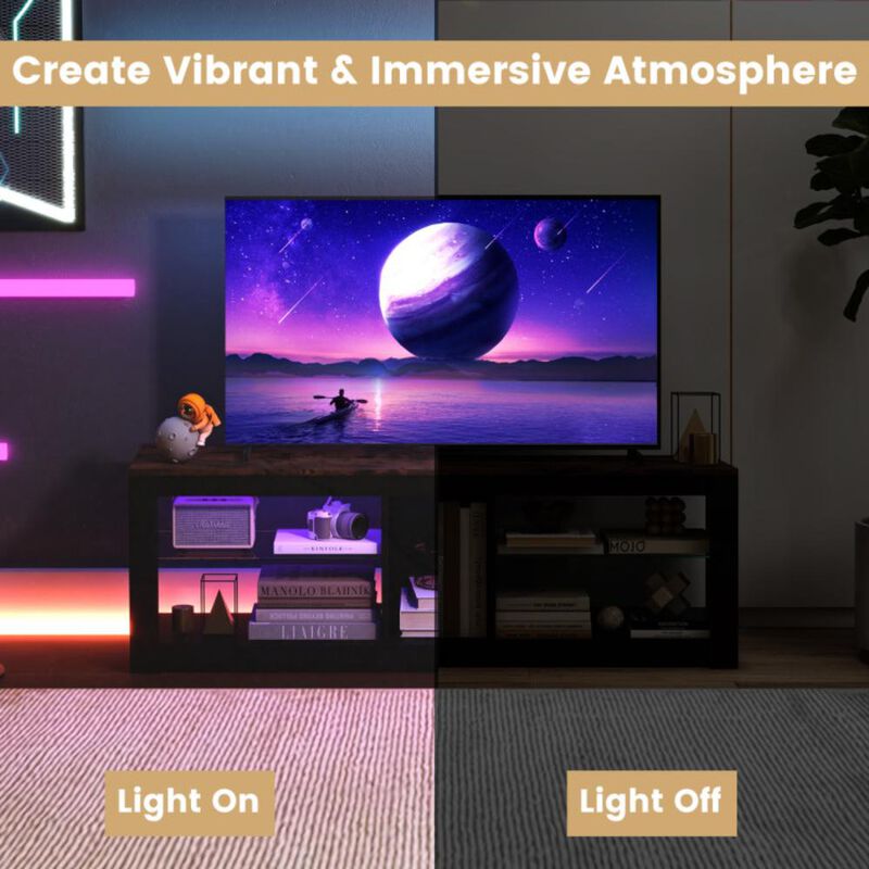 Hivvago Modern TV Stand with LED Light and Adjustable Shelves for TVs up to 65 inch