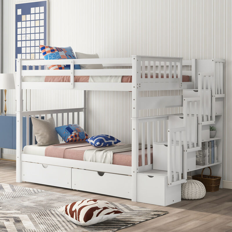 Full Over Full Bunk Bed With Shelves And 6 Storage Drawers image number 4